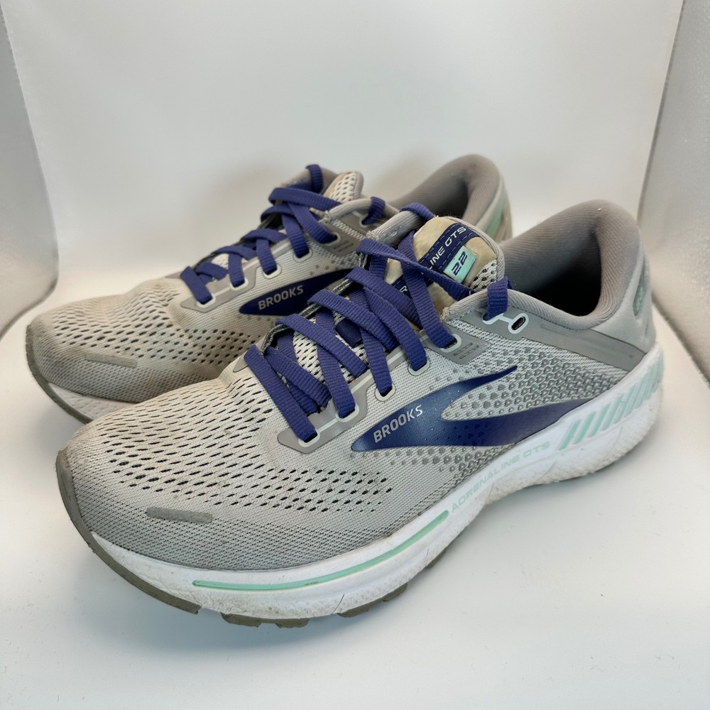 Brooks Adrenaline GTS 22 Running Shoes‎ Womens 8.5 Grey Purple Athletic Sporty